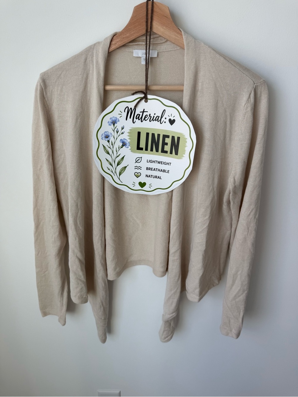 J.Jill Light Beige Linen Blend Open-Front Women's Sweater Cardigan | S